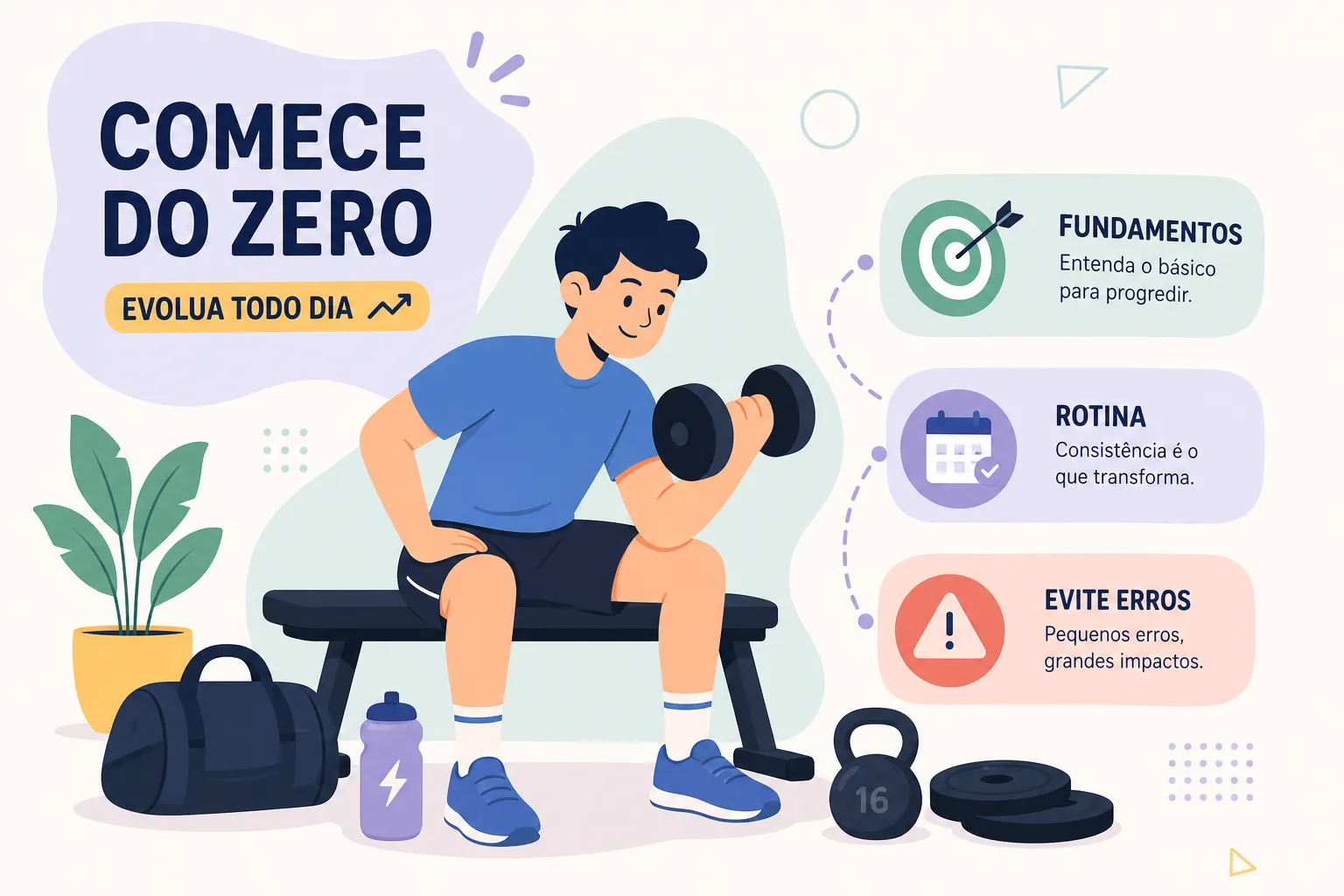 Musculação do zero: fundamentos, rotina e erros a evitar